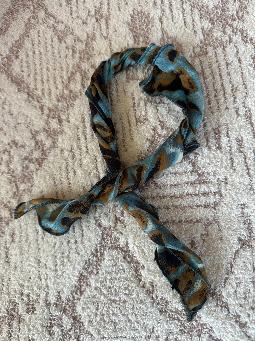Silk Leopard Print Scarf Blue & Tan | Chic Purse Twilly Hair Neck Scarf